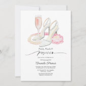 Roze Bloemblaadjes Parels & Prosecco Bruidsfeest Kaart (Voorkant)