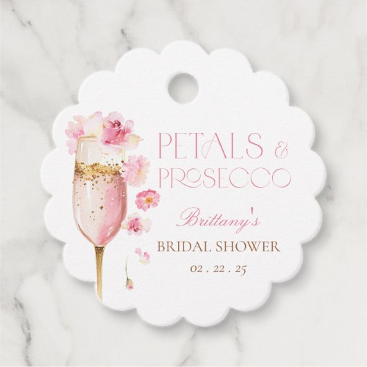 Roze Bloemblaadjes Prosecco Bruidsdouche Bedankjes Labels (Voorkant)