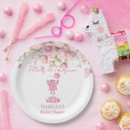 Roze bloemblaadjes & Prosecco Bruidsmeisjesfeest Papieren Bordje