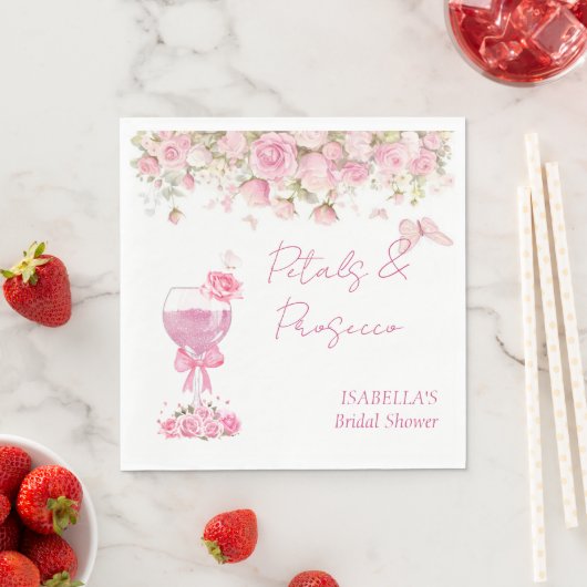 Roze bloemblaadjes & Prosecco Bruidsmeisjesfeest Servet (Insitu)