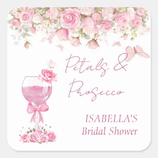 Roze bloemblaadjes & Prosecco Bruidsmeisjesfeest Vierkante Sticker (Voorkant)
