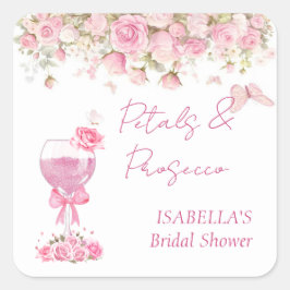 Roze bloemblaadjes & Prosecco Bruidsmeisjesfeest Vierkante Sticker