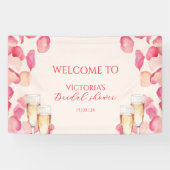 Roze Bloemblaadjes & Prosecco Bruiloft Feest Welko Spandoek (Horizontaal)