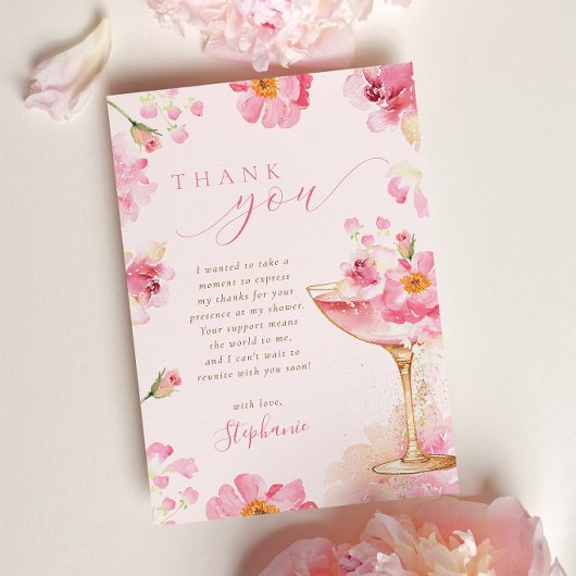 Roze bloemblaadjes Prosecco Vrijgezellenfeest Bedankkaart