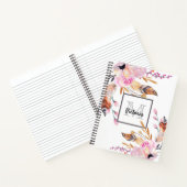 Roze bloemblaadjes veer boho monogram notitieboek (Binnen)
