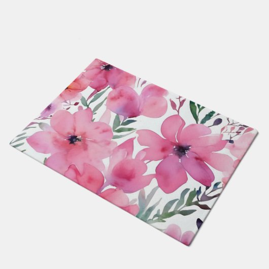 Roze Bloemblaadjes | Waterverf Bloemschildering Deurmat (Schuin)