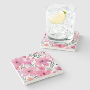 Roze Bloemblaadjes   Waterverf Bloemschilderingen Stenen Onderzetter