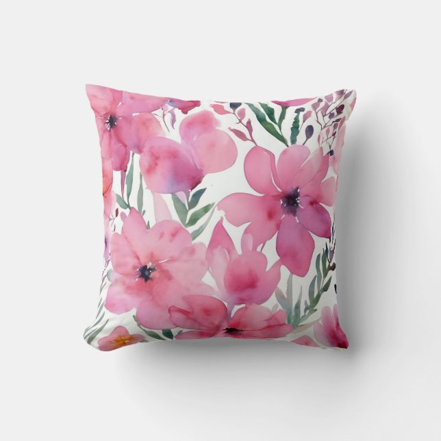 Roze Bloemblaadjes | Waterverf Bloemschilderkunst  Kussen (Voorkant)