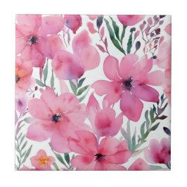 Roze Bloemblaadjes | Waterverf Bloemschilderkunst  Tegeltje