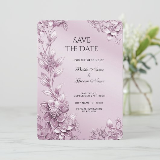 Roze bloemblad Bewaar de datum Save The Date (Staand voorkant)
