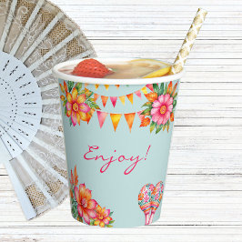 Roze Bloemblauw Fiesta Vrijgezellenfeest Papieren Bekers