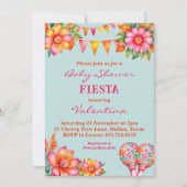 Roze Bloemblauw Mexicaans Fiesta Baby shower Kaart (Voorkant)