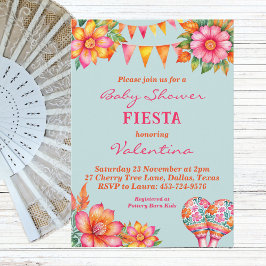 Roze Bloemblauw Mexicaans Fiesta Baby shower Kaart