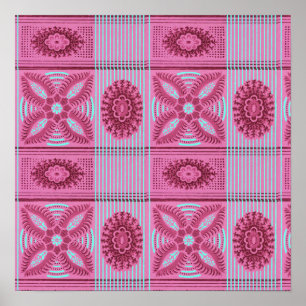 roze bloemblauwe strepen  kunst Patroon Poster