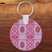 roze bloemblauwe strepen  kunst Patroon Sleutelhanger (Achterkant)