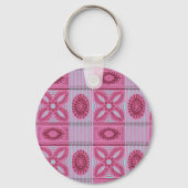 roze bloemblauwe strepen  kunst Patroon Sleutelhanger (Achterkant)