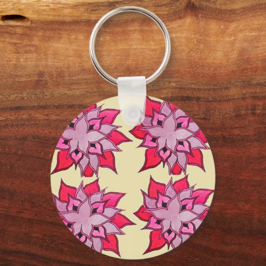 Roze bloembloempatroon sleutelhanger (Voorkant)