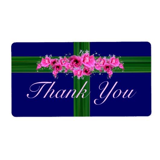 Roze Bloemboeket Dank u Stickers - labels (Voorkant)