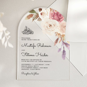 Roze Bloemboeket Islamitische Moslim Bruiloft Acryl Uitnodigingen
