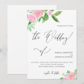  roze bloemboeket kalligrafie bruiloft kaart (Voorkant / Achterkant)