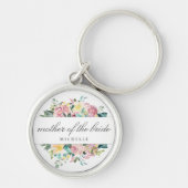 Roze bloemboeket moeder van de bruid cadeau sleutelhanger (Voorkant)