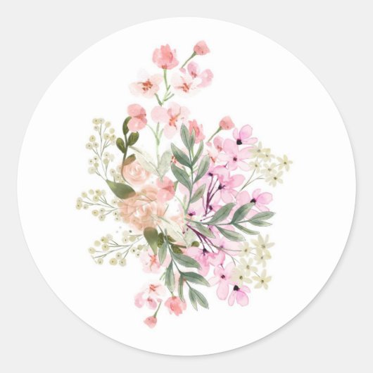 Roze bloemboeket ronde sticker (Voorkant)