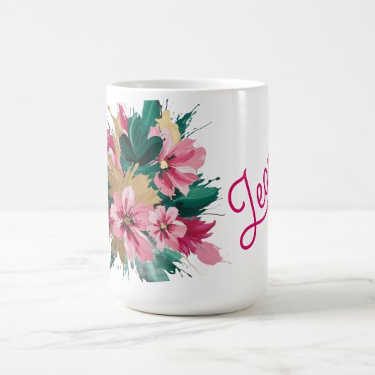 Roze bloemboeket splash koffiemok (Center)