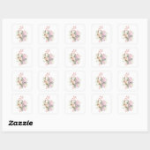 Roze bloemboeket vierkante sticker (Vel)