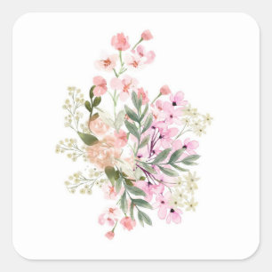 Roze bloemboeket vierkante sticker