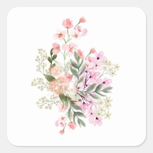 Roze bloemboeket vierkante sticker (Voorkant)