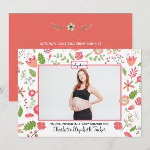 Roze bloemboeketten - Uitnodiging voor baby shower