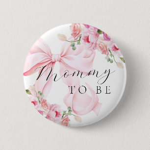 Roze bloemboog baby shower ronde button 5,7 cm
