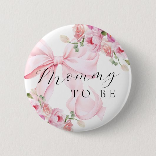Roze bloemboog baby shower ronde button 5,7 cm (Voorkant)