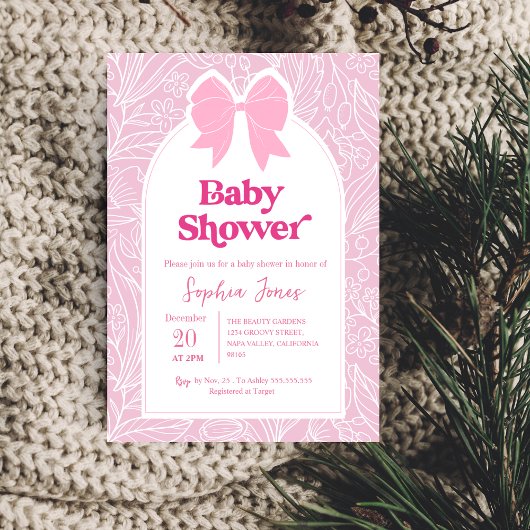 Roze Bloemboog Baby shower Uitnodiging