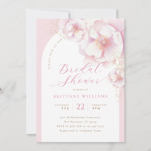 Roze Bloemboog Bruids Douche Uitnodiging (Voorkant)