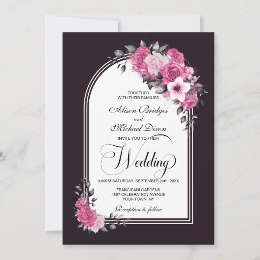 Roze Bloemboog bruiloft Kaart (Voorkant)