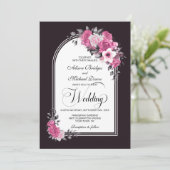 Roze Bloemboog bruiloft Kaart (Staand voorkant)