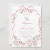 Roze bloemboog Coquette Duif Doop Kaart (Voorkant)