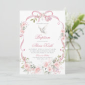 Roze bloemboog Coquette Duif Doop Kaart (Staand voorkant)