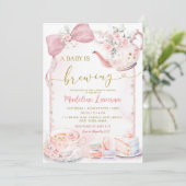 Roze Bloemboog Coquette Pearl Baby shower Kaart (Staand voorkant)