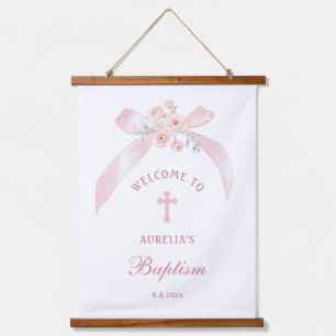 Roze bloemboog doop welkom hangend wandkleed