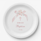 Roze bloemboog doopfeest papieren bordje (Voorkant)
