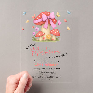 Roze Bloemboog Een Kleine Paddenstoel Baby Shower Acryl Uitnodigingen