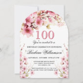 Roze Bloemboog Elegantie 100ste Verjaardagsfeest Kaart (Voorkant)