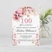 Roze Bloemboog Elegantie 100ste Verjaardagsfeest Kaart (Staand voorkant)
