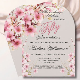 Roze Bloemboog Elegantie 50 & Fab Verjaardagsfeest Kaart