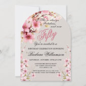 Roze Bloemboog Elegantie 50 & Fab Verjaardagsfeest Kaart (Voorkant)