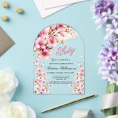 Roze Bloemboog Elegantie 60e Verjaardagsfeest Acryl Uitnodigingen (Insitu (Huwelijk))