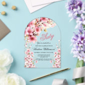 Roze Bloemboog Elegantie 60ste Verjaardagsfeest Acryl Uitnodigingen (Insitu (Huwelijk))