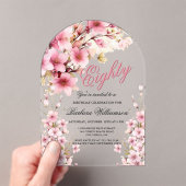 Roze Bloemboog Elegantie 80ste Verjaardag Party Acryl Uitnodigingen (Insitu (Draagbaar))